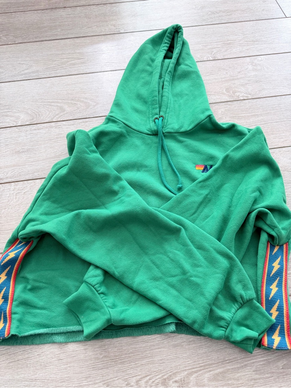 EUC S Aviator Nation Relaxed Bolt Stripe Cropped Hoodie - Picture 2 of 4